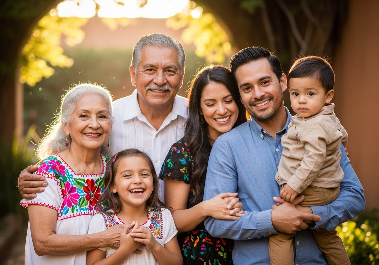 Familia mexicana con documentos de identidad